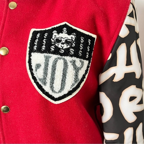 Joyrich Retro Y2K 90s Graffiti Wool Blend Varsity Letterman Red Bomber Jacket, M - Picture 5 of 16